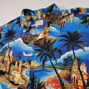Royal Hawaiian Creations Men Hawaiian Shirt 4XL Blue Surf Car Made In Hawaii